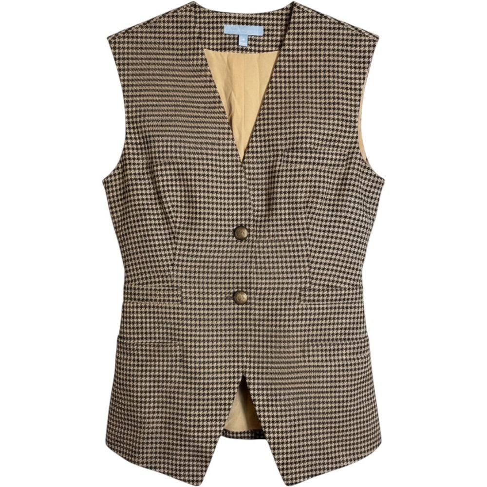 NWT Antonio Melani Elodie Houndstooth Plaid Vest Size 6, Brown, Black and Green,